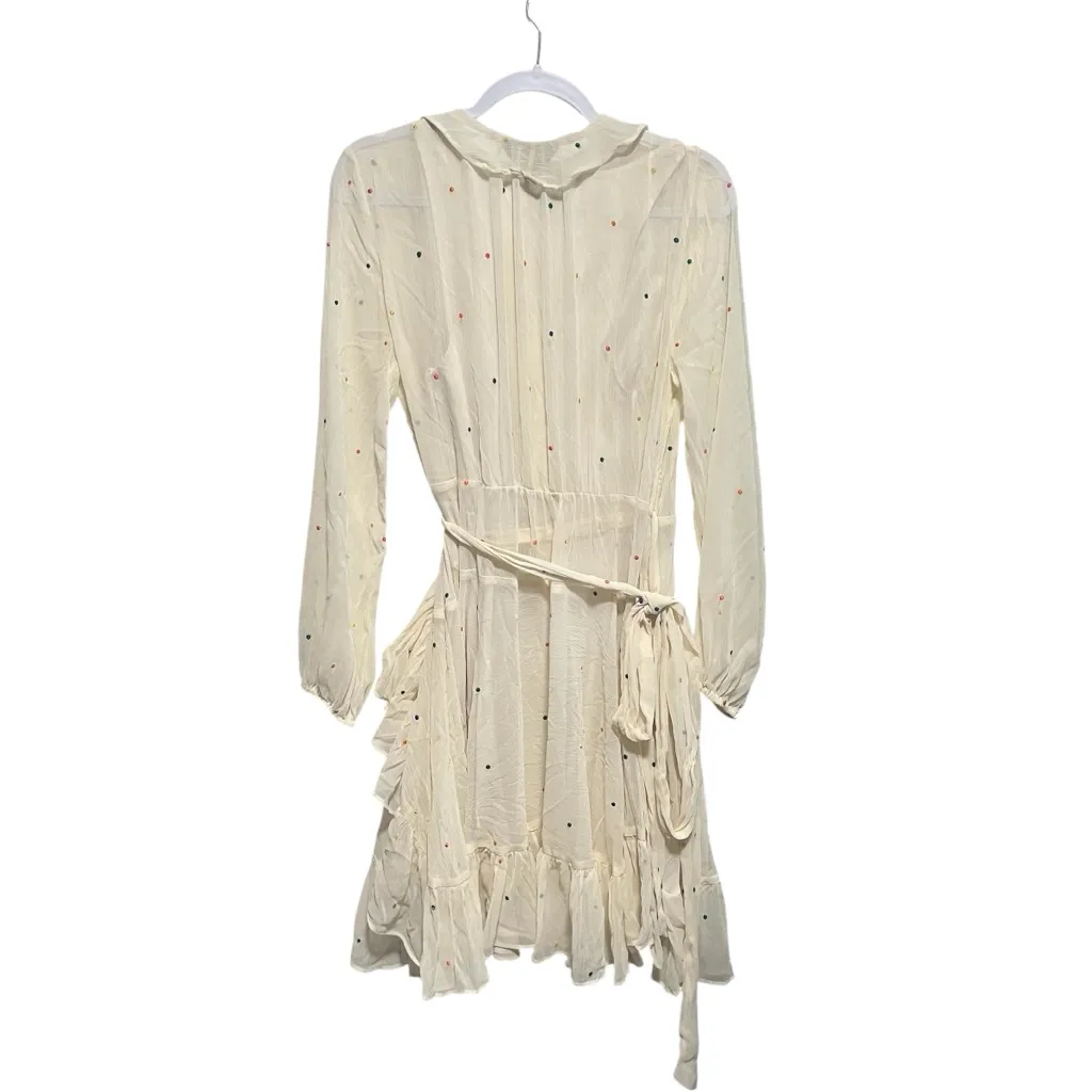 Anthropologie Ranna Gill Chiffon
Wrap Dress Belted Ruffle Hem
Cream, Size Small - Image 3