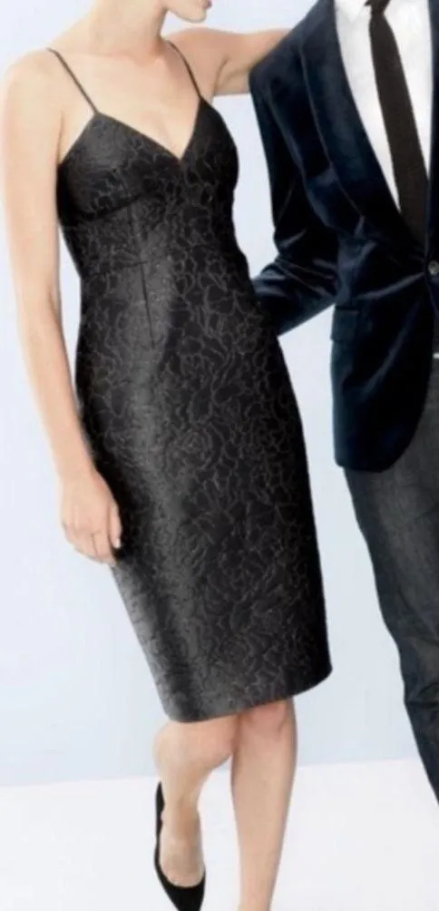 J.Crew Cocktail Dress Size 8 Floral Jacquard Glitter Black Party Cotton Silk LBD - Image 2