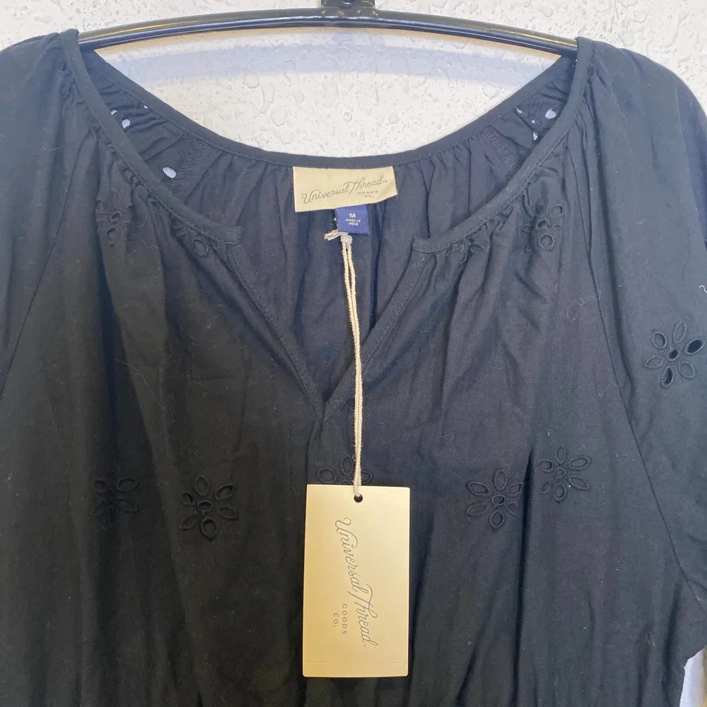 Universal Thread Black Eyelet Mini Dress Puff Sleeve NWT Sz M Cotton - Image 2