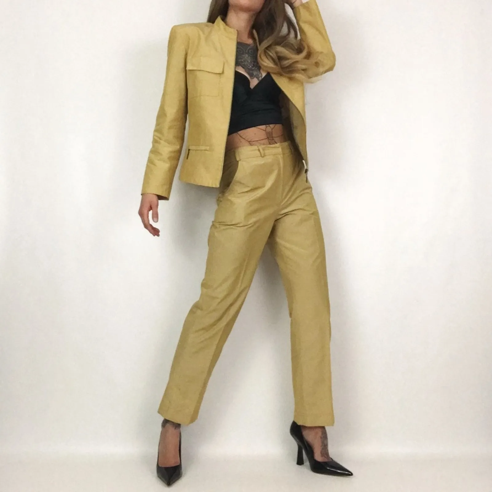 Vintage ✨ Louben Moto Suiting Set Gold Size 6 - Image 3