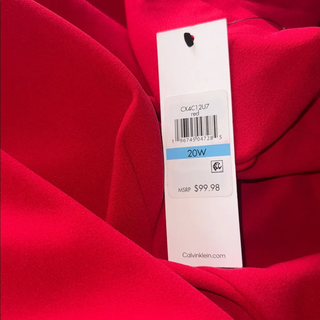 NWT Calvin Klein Short Sleeve Tie Front Ruffle Hem Fit and Flare Dress RED  20W - Image 5