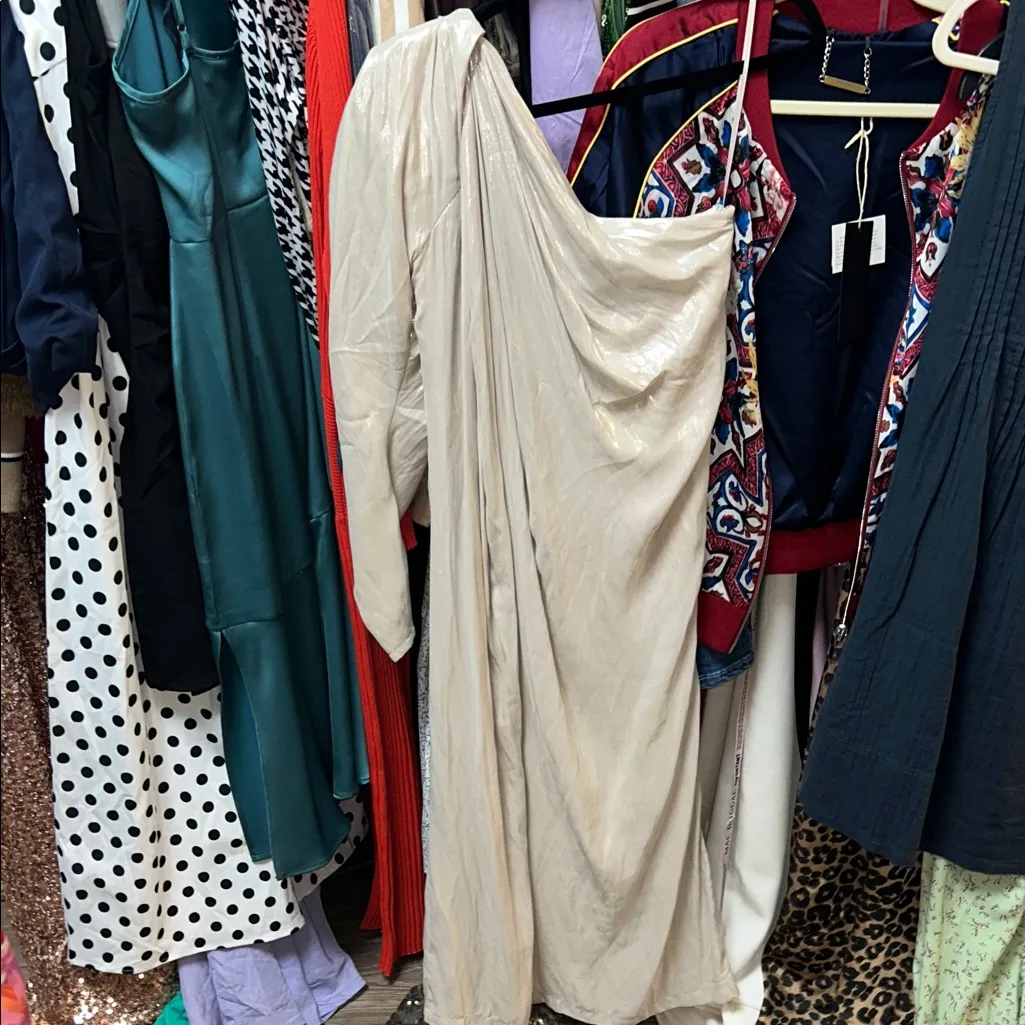 Mango Shimmering Cream One-Shoulder Dress - Image 4