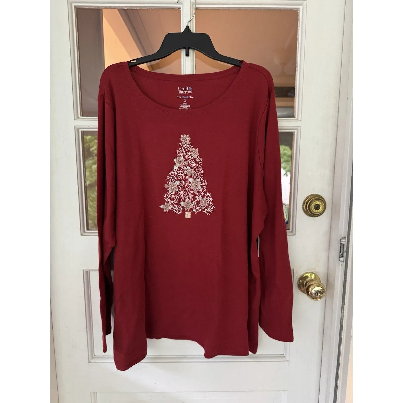 Croft & Barrow Holiday T-Shirt Sz XL Red Poinsettia Tree Classic Long Sleeve New - Image 5