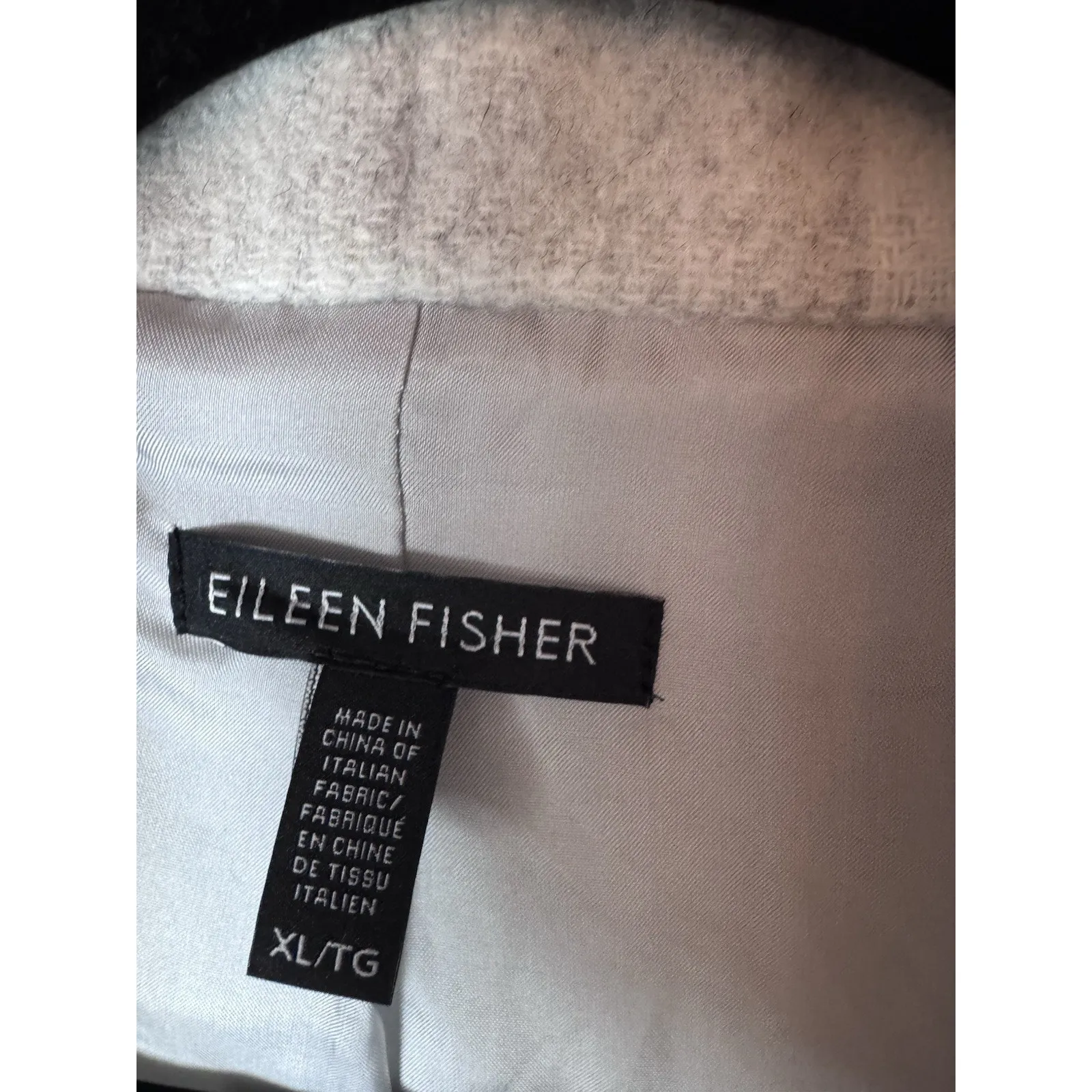 EILEEN FISHER DARK PEARL / GRAY WOOL BLEND CHECK PRINT PEA COAT XL $498 NEW - Image 11