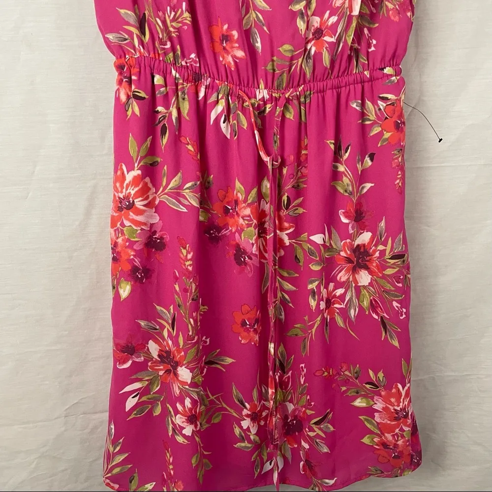 floral v-neckline layered sleeves elastic waist short dress Size Small - Image 3