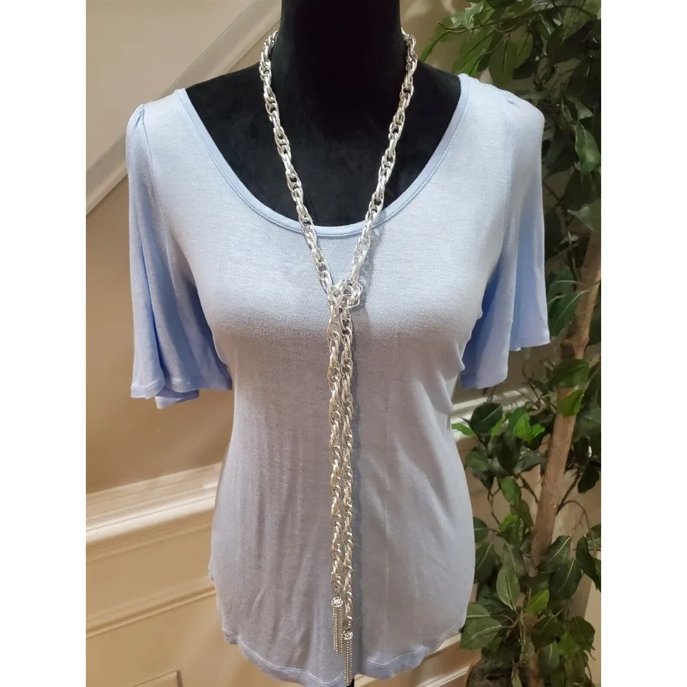 Loft Women Blue Solid 100% Rayon Round Neck Short Sleeve Top Blouse Size Small - Image 11