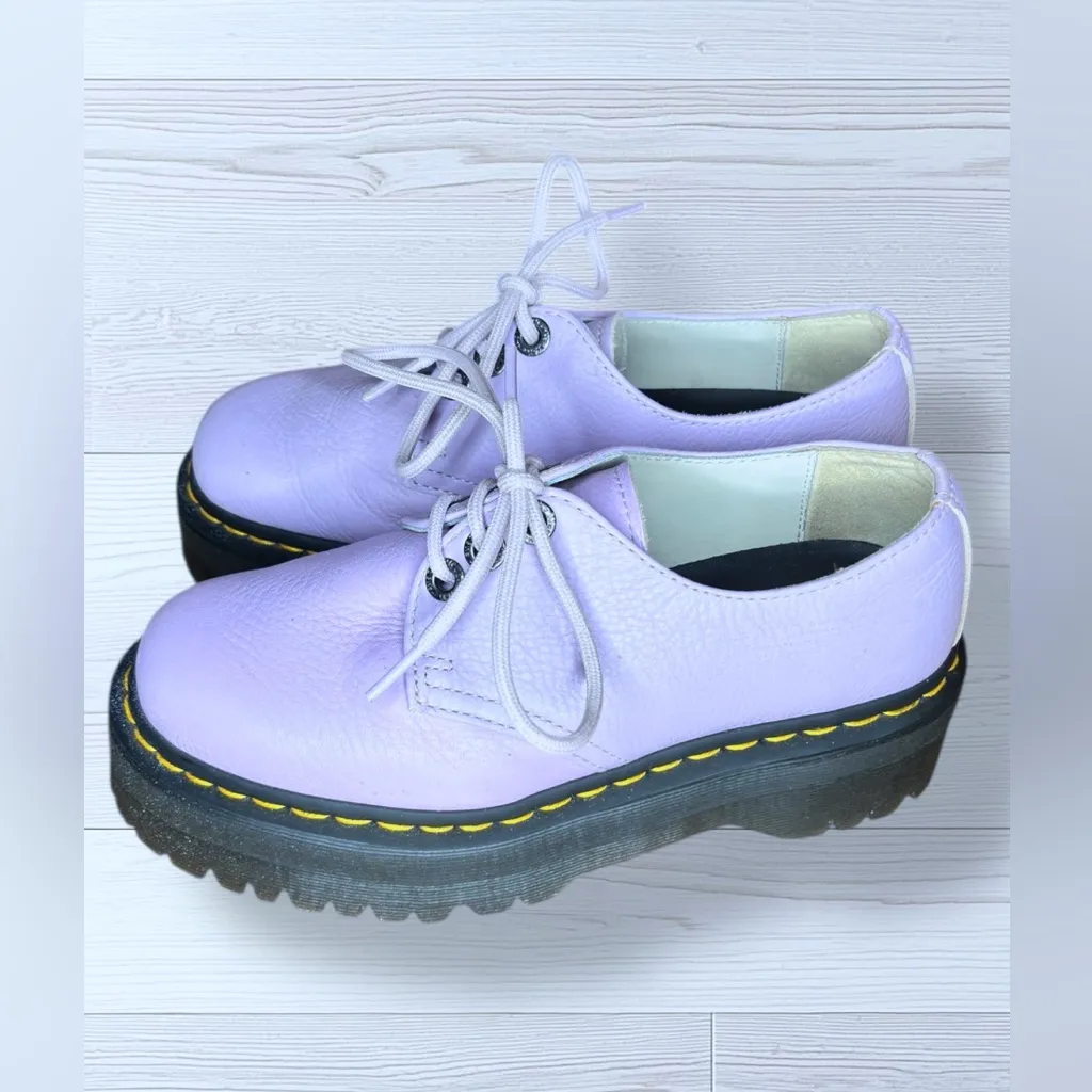 DR. MARTENS Women’s Airwair 1461 Quad II Lilac Pisa Leather Platform Shoes - Image 4