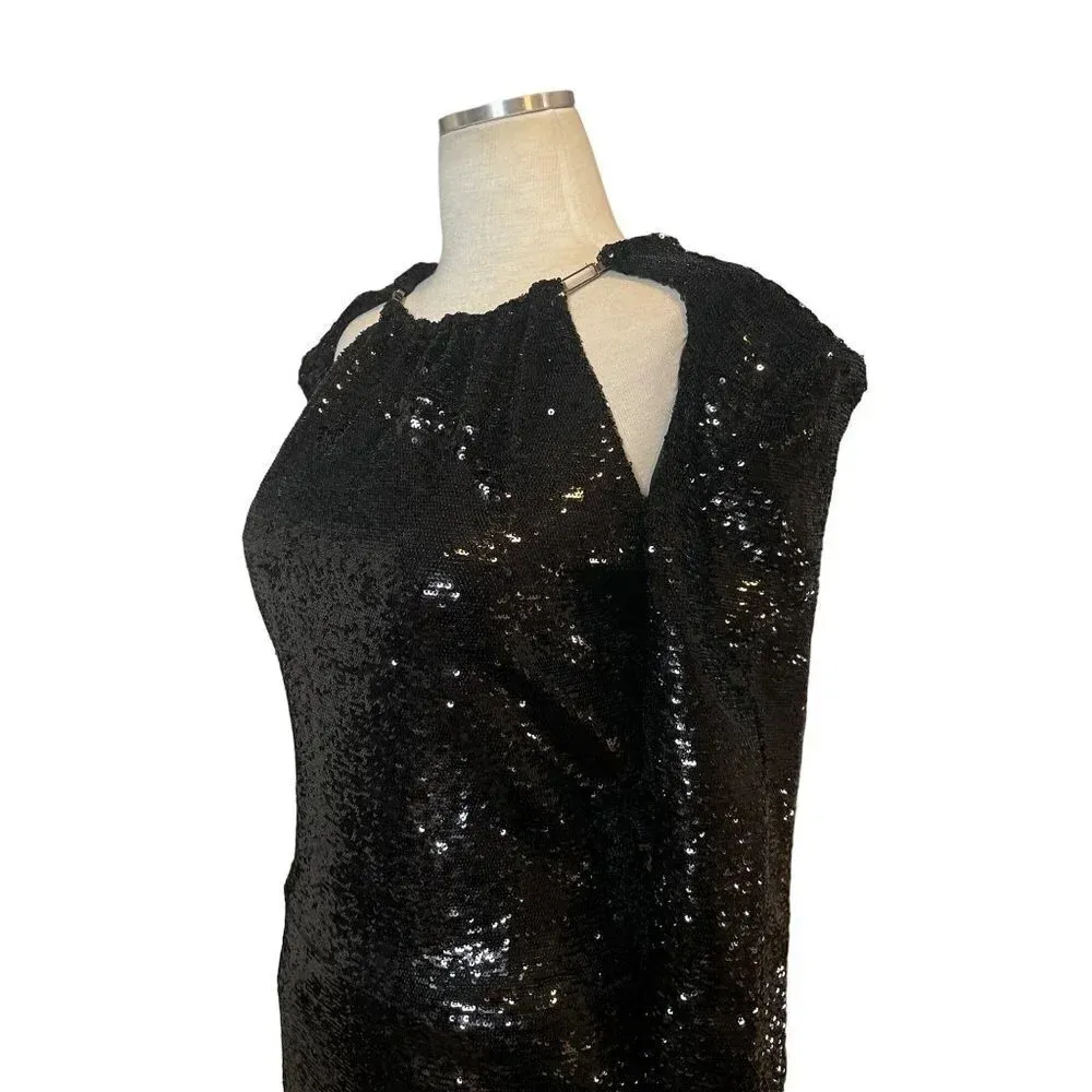 THE ATTICO Sequin Cut Out Chain Neck Gown in Black 42 4 - Image 8