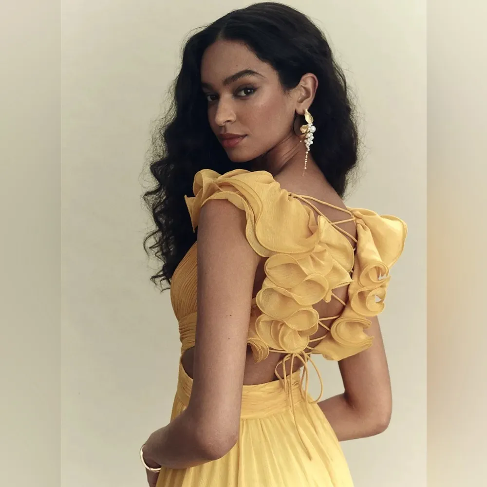 68094 Chiffon A-Line Evening Gown Sleeveless Marigold Metallic 8 - Image 13