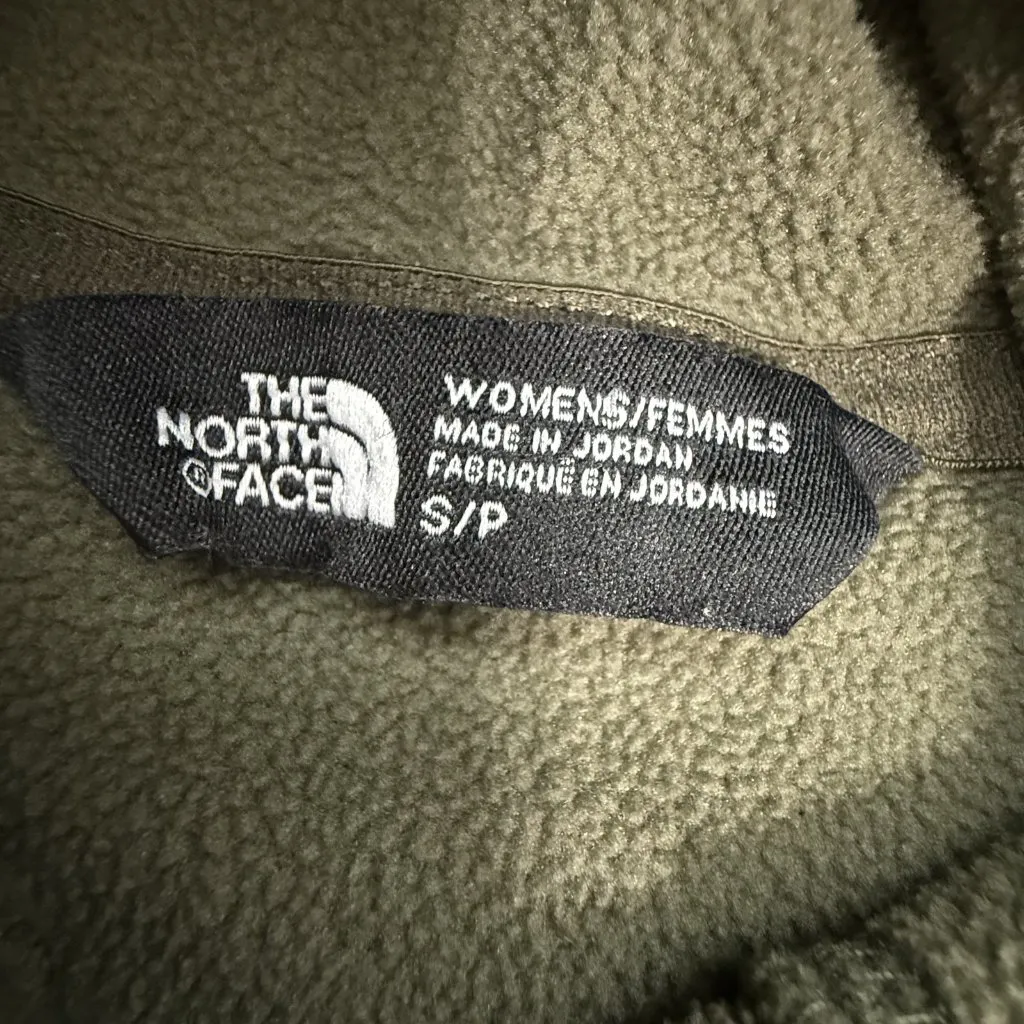 North Face Fleece Lined Pullover Small Long Sleeve Green Drawstring Funnel Neck - Image 3