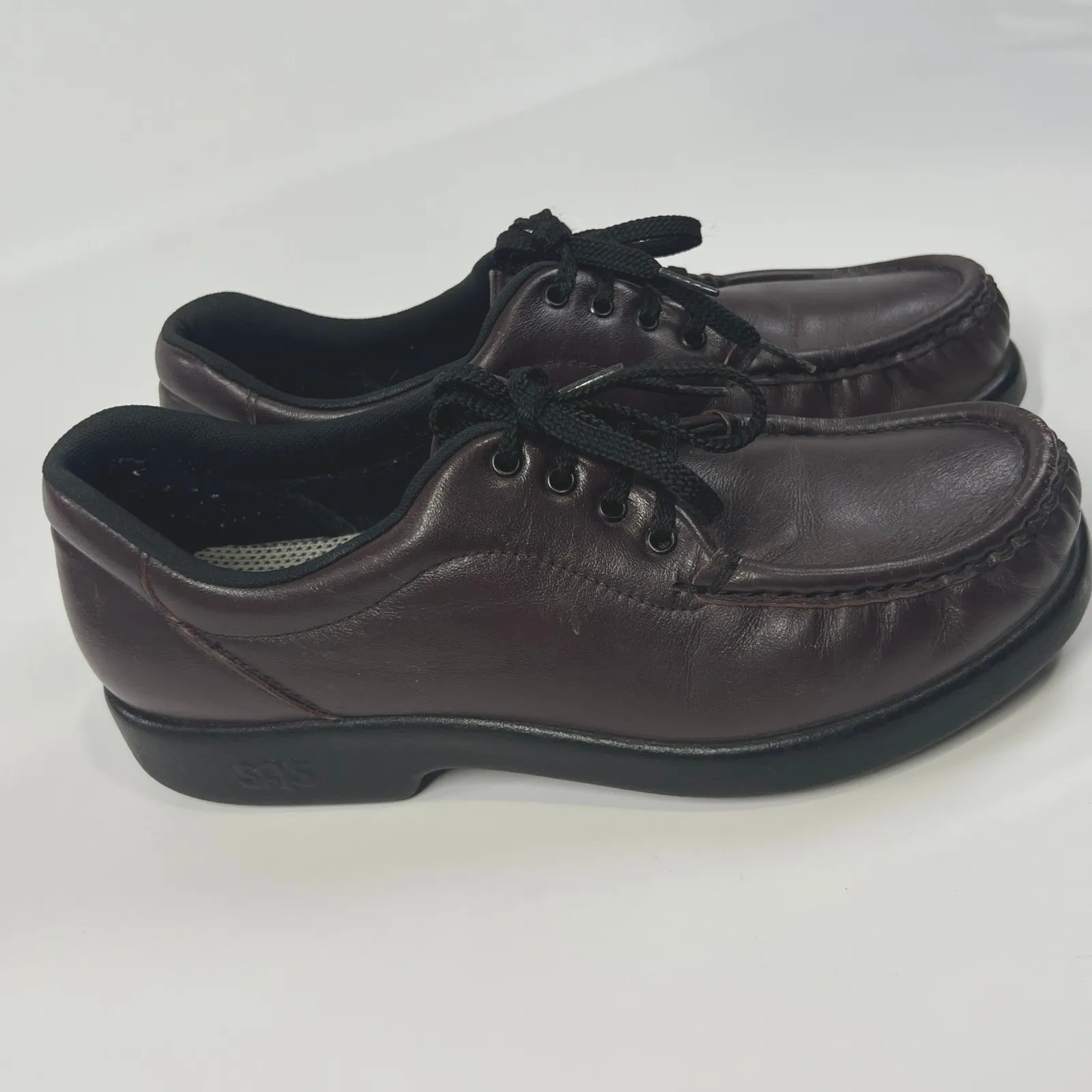 SAS Free Time Womens 8 S Burgundy Leather Moc Toe Comfort Walking Shoes USA Made Brown - Image 4