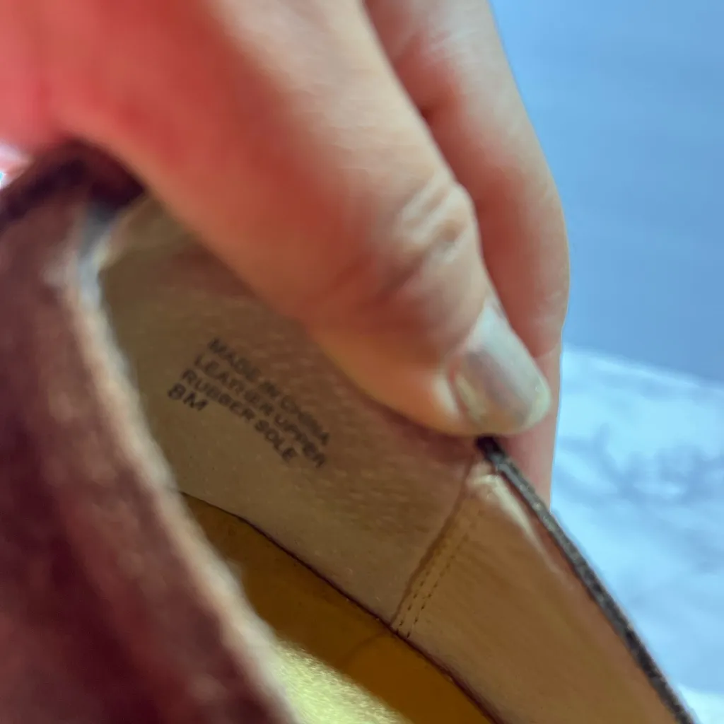 Michael Kors Brown Suede Peep Toe Pumps Heels 8M Gold Insole Wood Heel Size 8 - Image 7