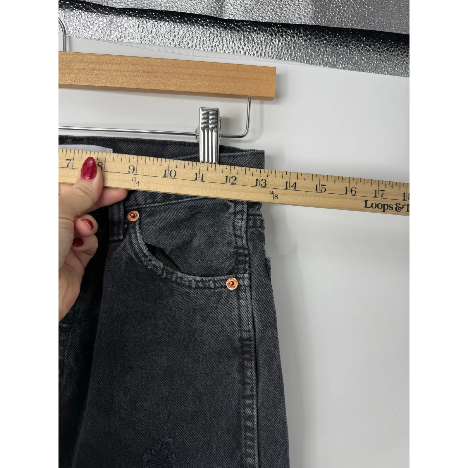 RE/DONE 90s High Rise Loose Distressed Jeans Black Size 24 Grunge - Image 9