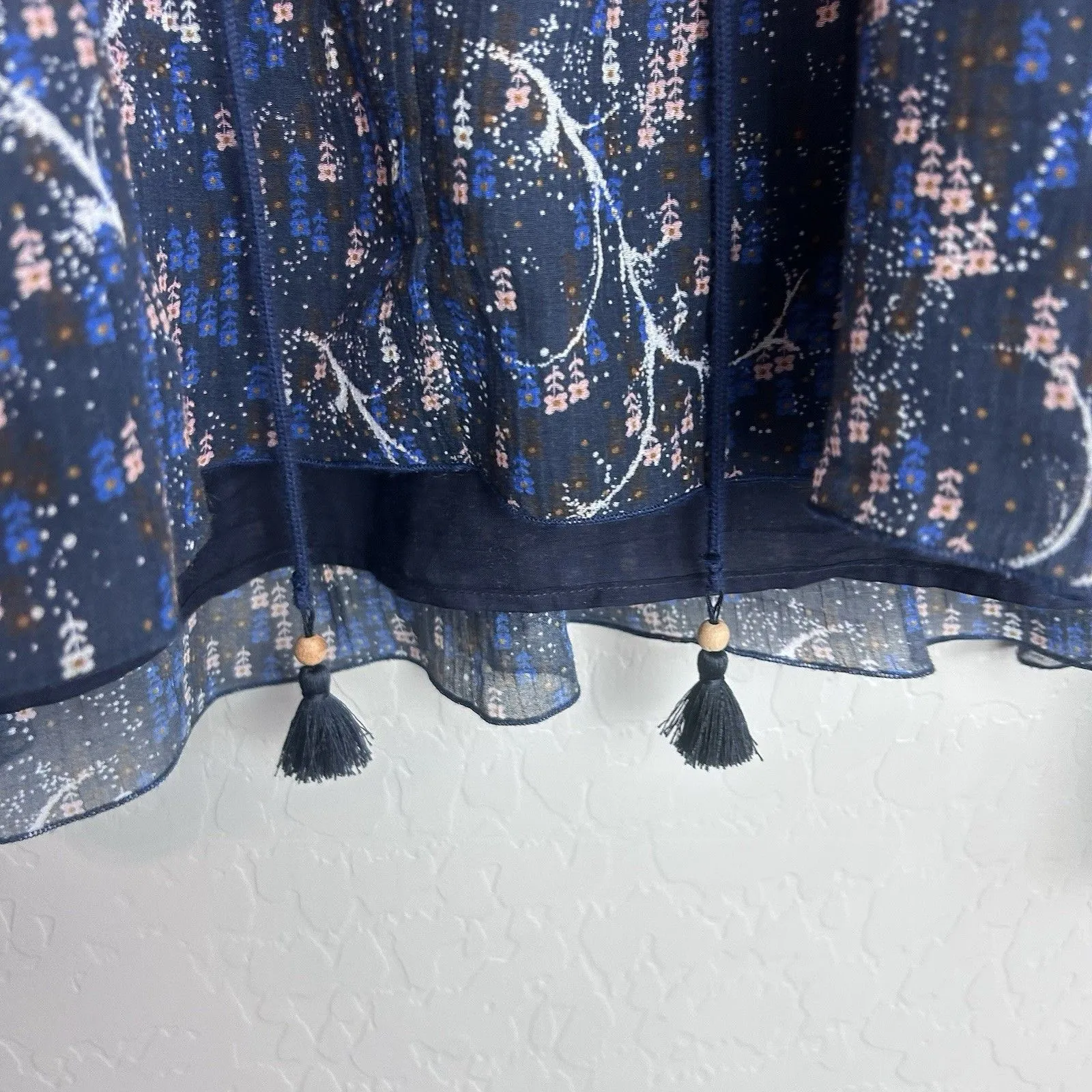 Chloé Silk Boho Peasant Blouse Top Womens FR 40 US 8 Navy Blue Floral Print Silk - Image 5