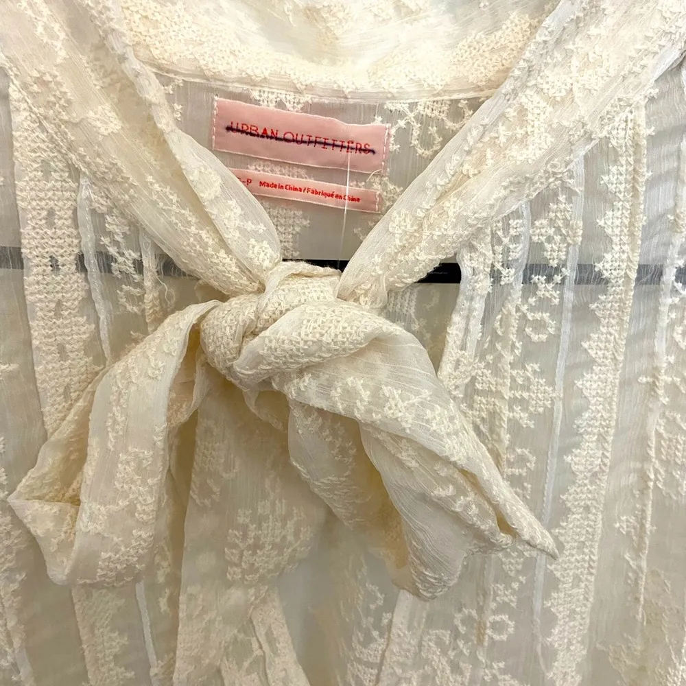 NWOT American Eagle Cream Asymmetrical Tie Front Blouse with Bib Collar - Image 8