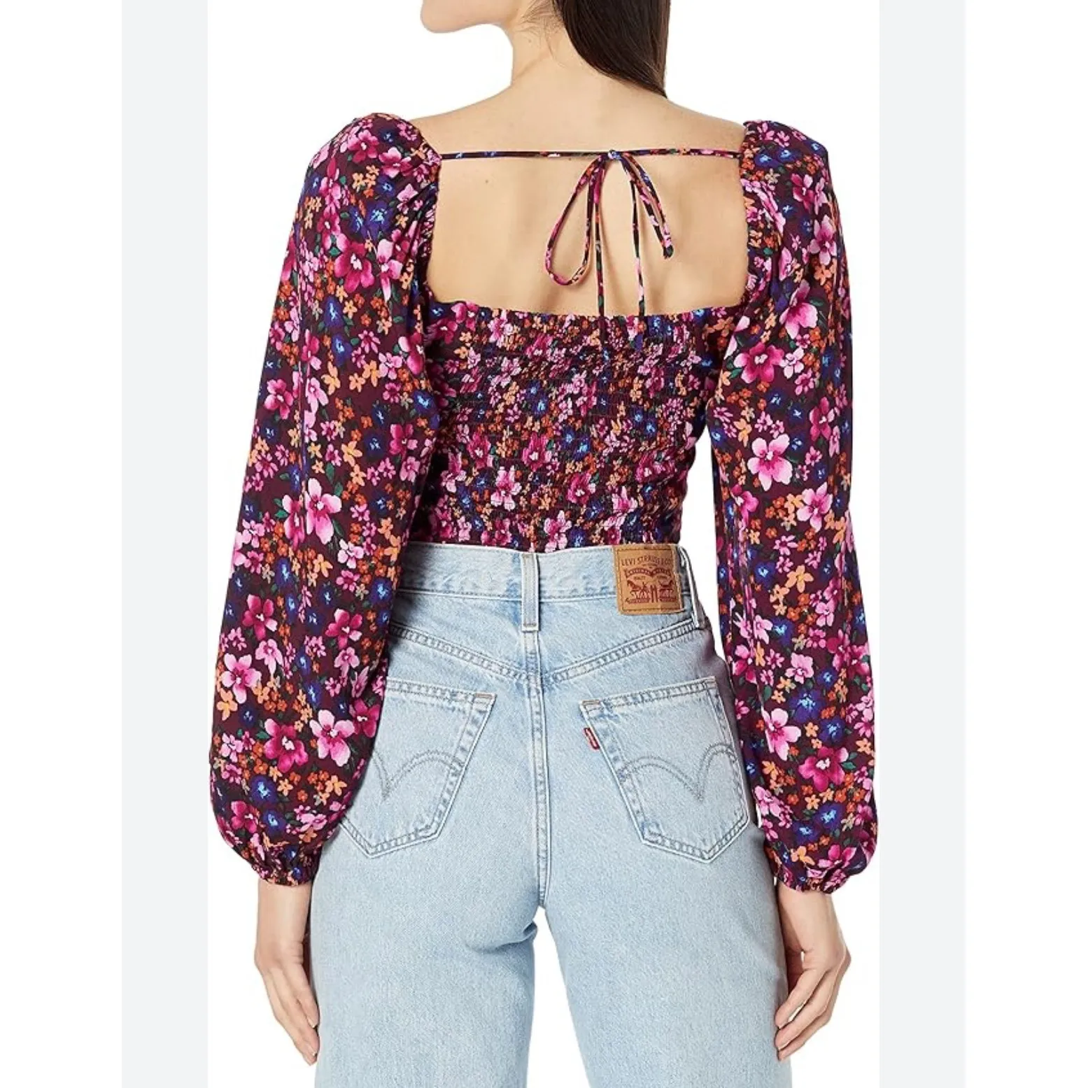ASTR the label Floral Print Crop Top Long Sleeve Square Neck Blouse  SizeXS - Image 2