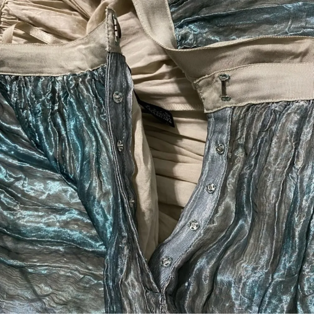 DKNY Women’s Size 4 Green Blue Metallic Glitter Silk Draped Long Maxi Skirt - Image 5
