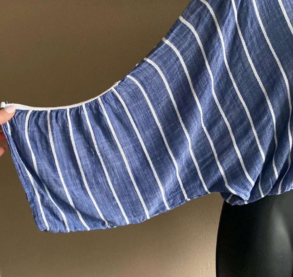 Bohemian cropped loose sleeve flowy smocked waist blouse medium - Image 3