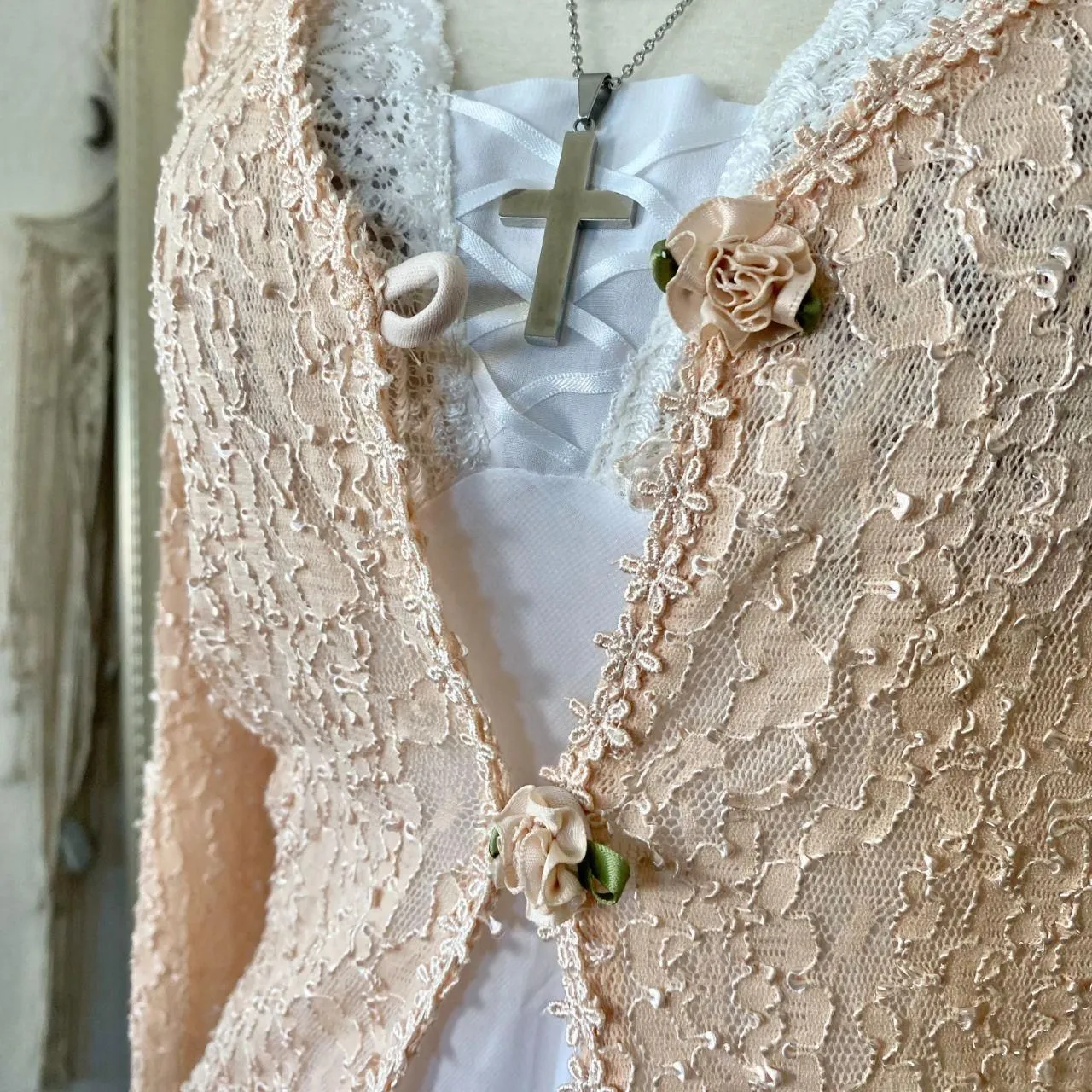 Blush Pink Vintage Fairy Coquette Whimsical Lace Rosebud Cardigan Plus 22 2XL Size undefined - Image 5