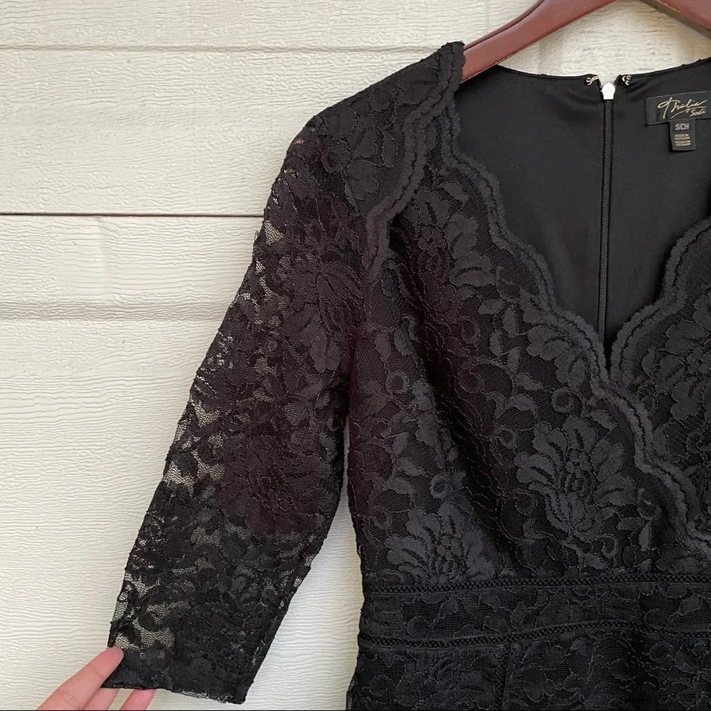 Thalia Womens Dress Black Sheath Lace Knee Length 3/4 Sleeve V Neck Small - Image 6