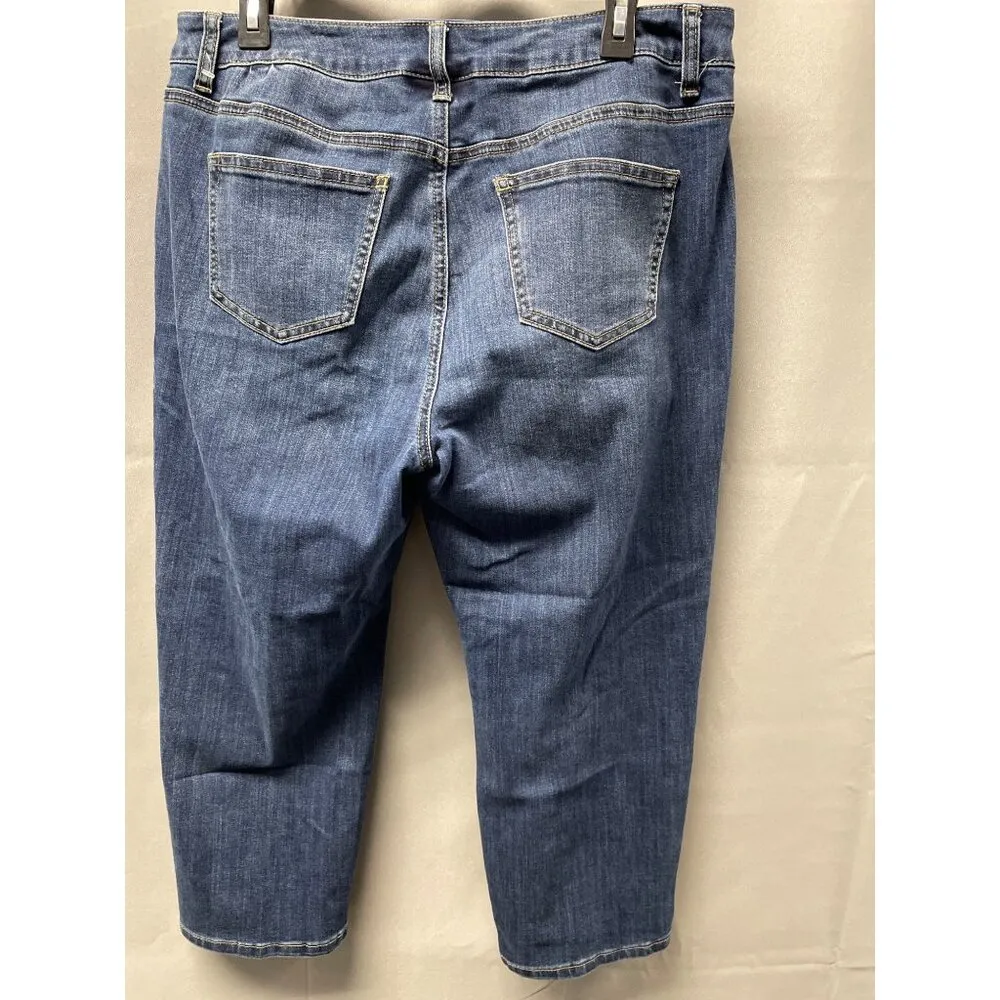 Lane Bryant Women's Blue Jeans Cropped floral Embroidery Sz-16 SKU3451 - Image 4