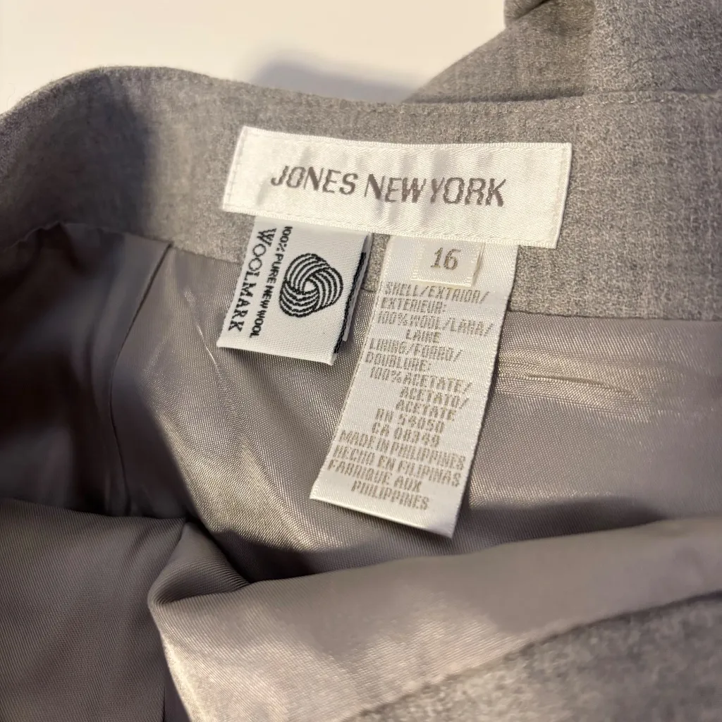 Jones New York 100% Wool Pencil Knee Length Midi Skirt Grey Womens US Size 16 - Image 3