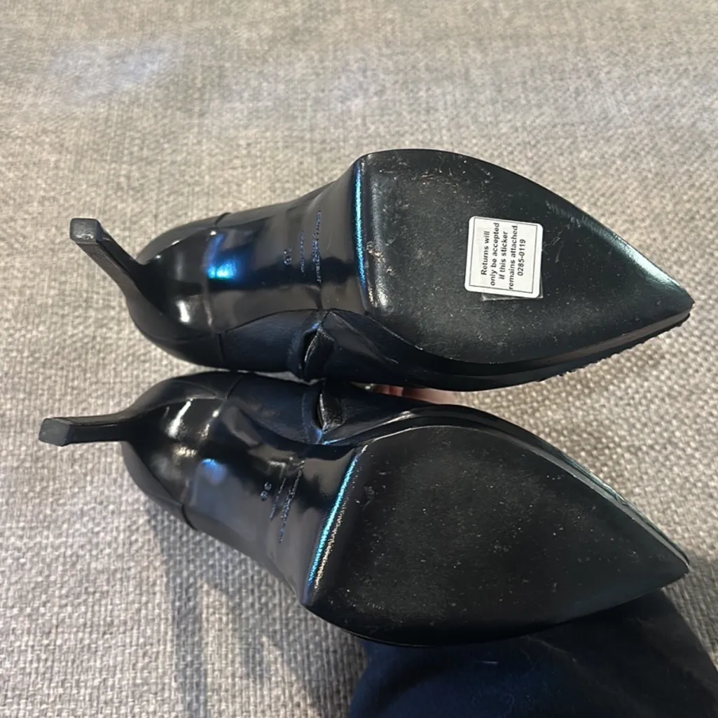 SAINT LAURENT PARIS Black Micro Studded Ankle Heel Boots - Image 2