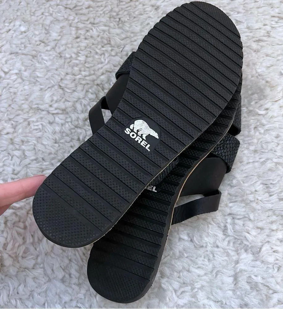 SOREL Women's 10.5 Ella Slide Sandals Black Leather Strappy Neutral Minimalist - Image 3