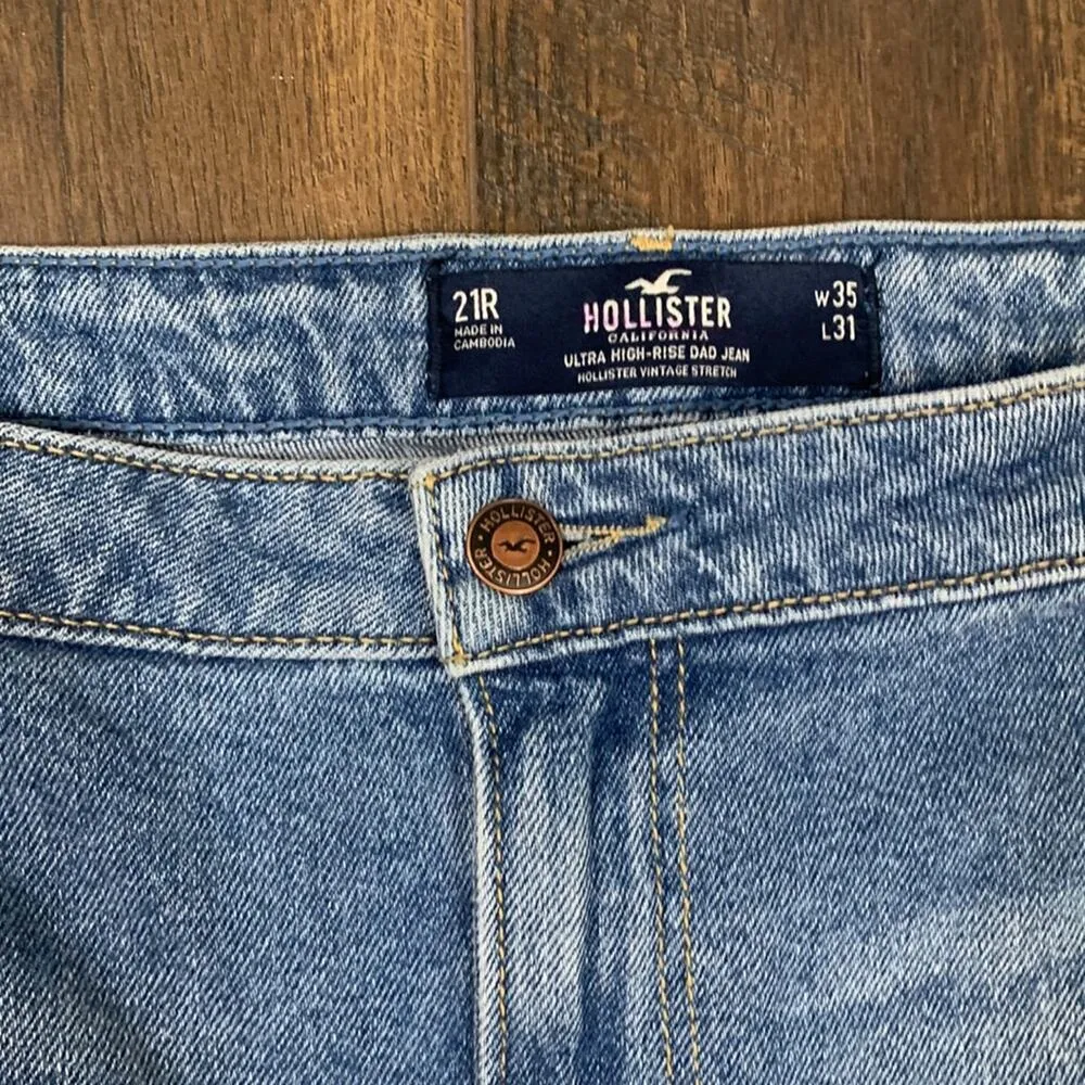 Hollister Ultra High-Rise Dad Jean Busted Knees Jeans - Image 3