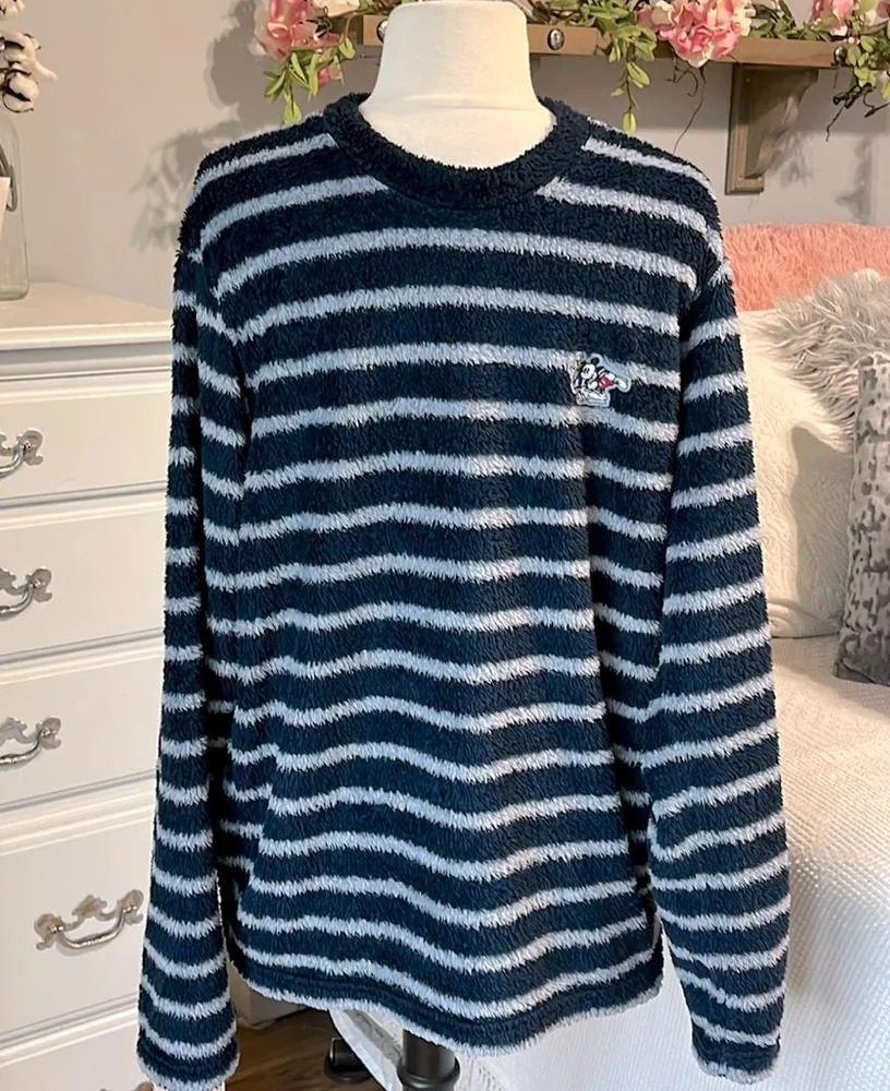 Cozy Mickey Mouse Donald Duck Fluffy Striped Pullover M Comfy Womens - Image 4