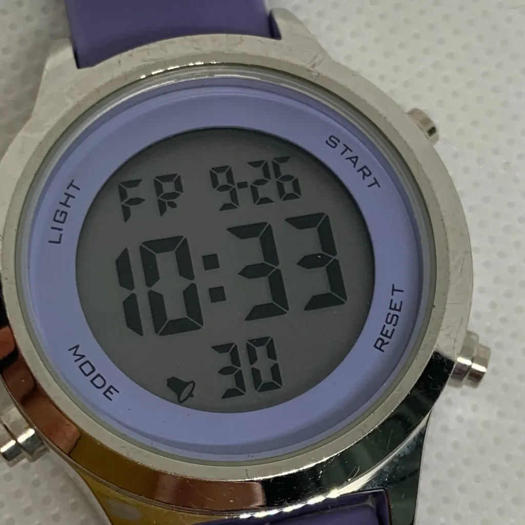 FMD women digital watch silver purple tone 32mm round case quartz running - Image 3