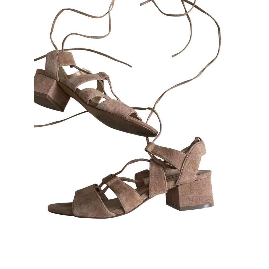 STEVE MADDEN Tan Suede Laceup Kitten Heels Sandals Size 6 - Image 3
