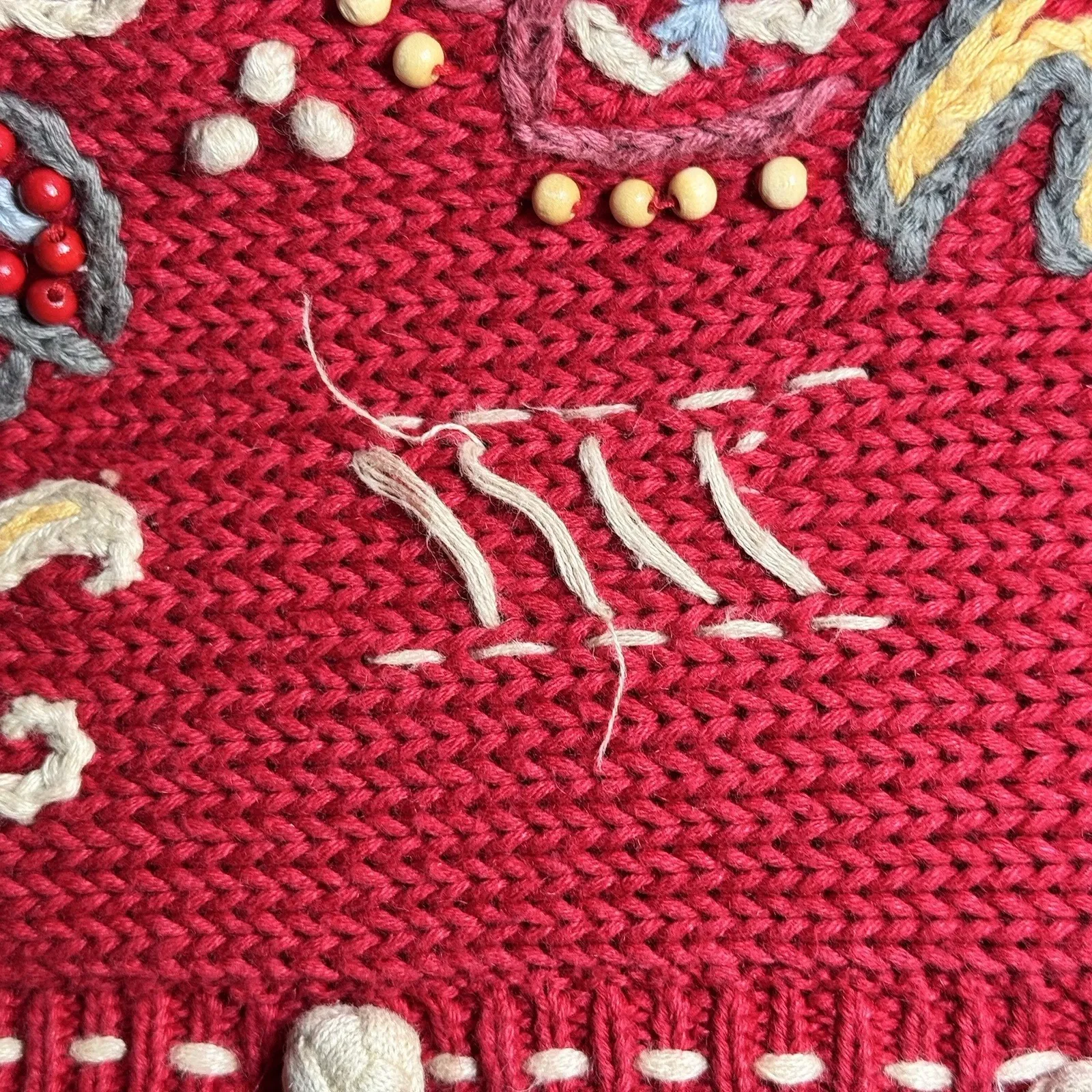 Susan Bristol Sweater Vest Large Red Embroidered Floral Holiday Cottage Cardigan - Image 5