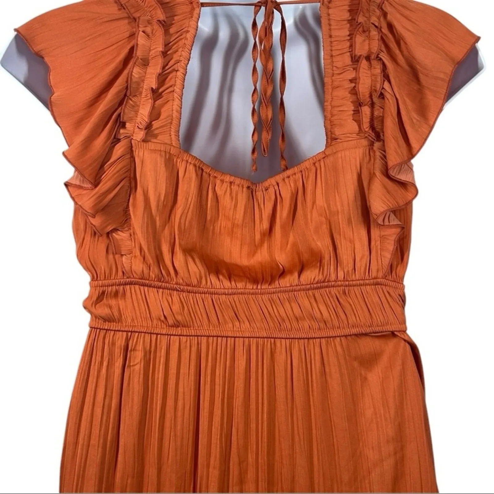 Tahari Burnt Orange Flutter Sleeve Tiered Ruffle Maxi Dress Size M - Image 10
