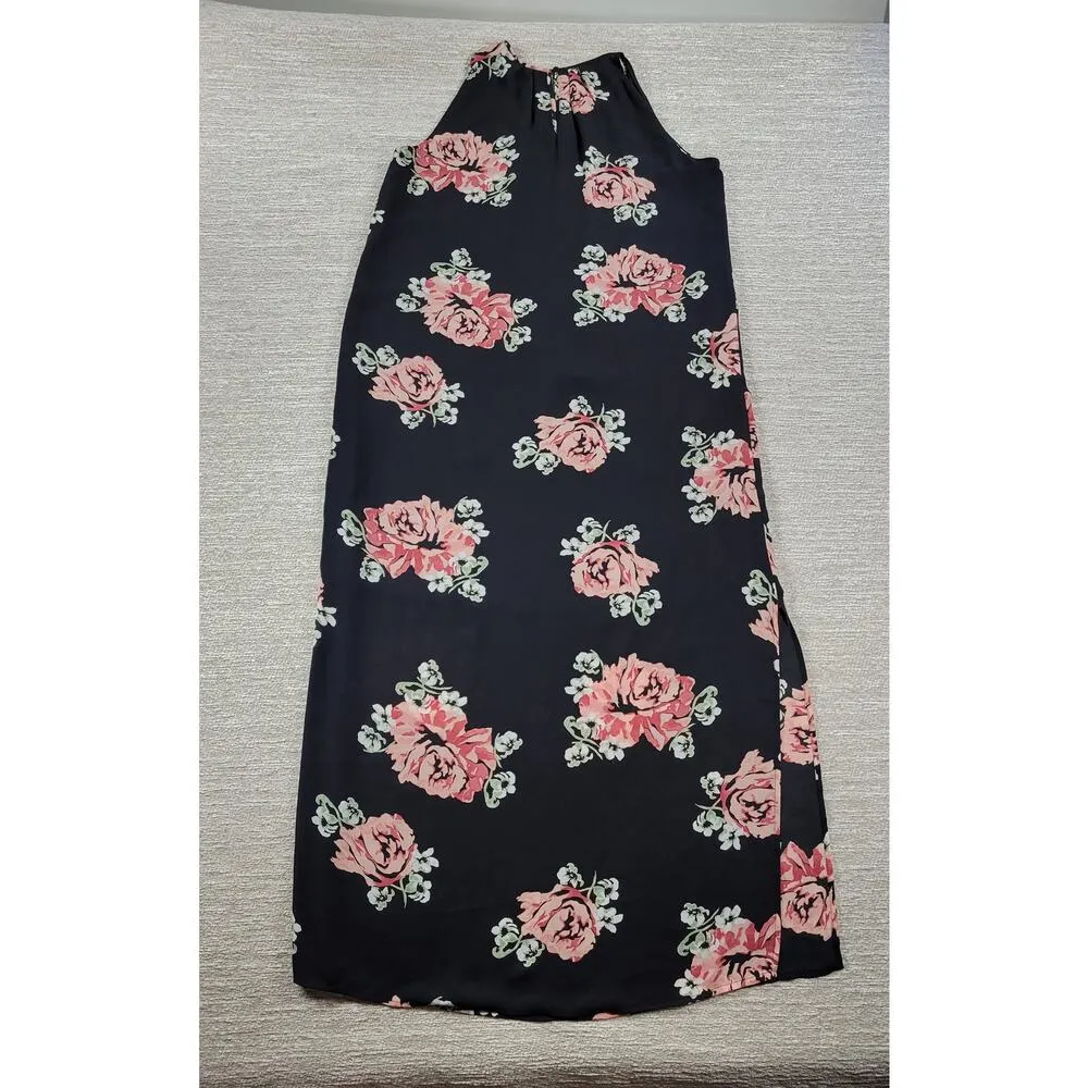 Katherine Barclay Maxi Dress Womens 10 Black Floral Pleated Casual Summer Lined - Image 6