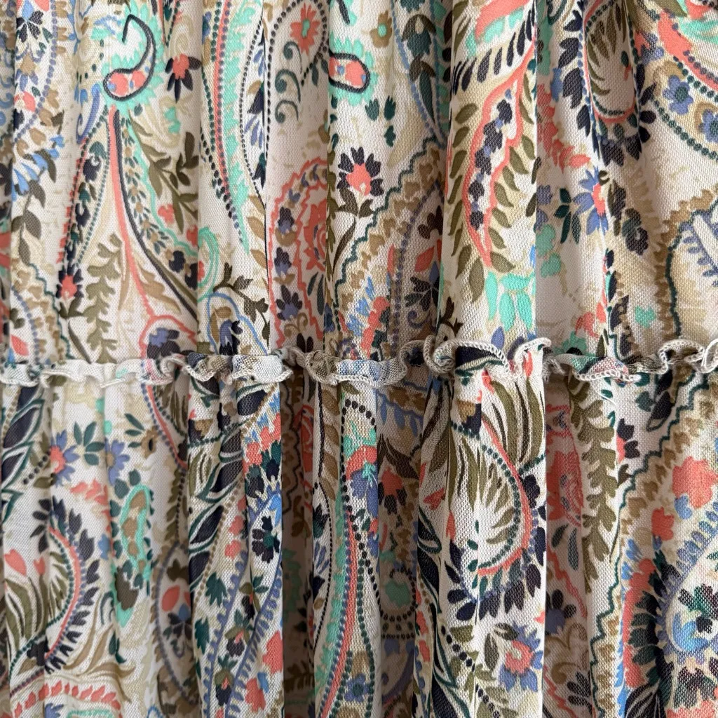 Floral Paisley Peasant Dress Smocked Waist Flowy Long Sleeve Women’s Size 12 - Image 9