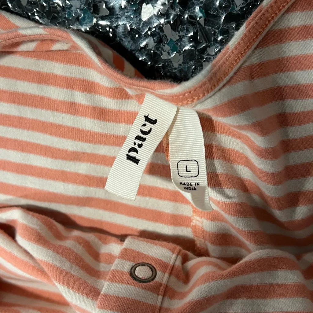 Pact Seersucker Stripe Maternity Nursing Jumpsuit Size Large - Image 3