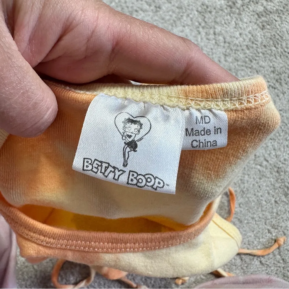 Betty Boop Y2K Sleeveless Baby Tee Tank Top Ruched Tie in Orange Yellow M - Image 9