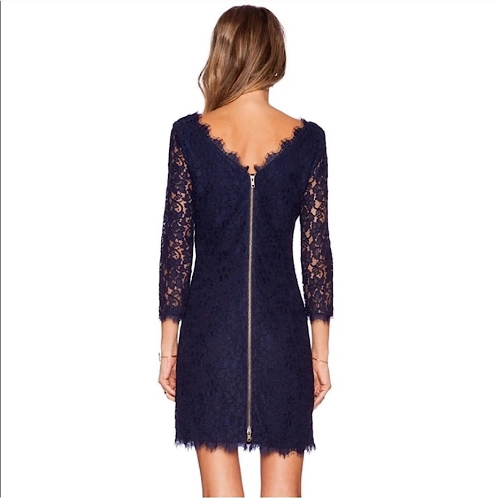 Diane Von Furstenberg Zarita Lace Dress in Navy Blue Size 14 - Image 2