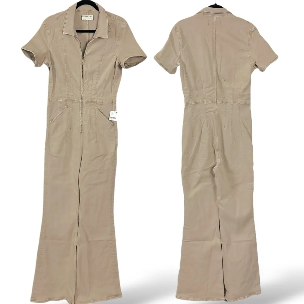 Free People We The Free Jayde Flare Jumpsuit in Blushing Size Large NWT Neutral - Image 5