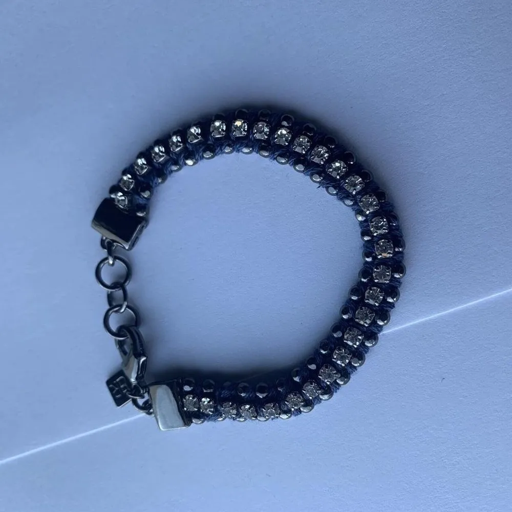 Signed BR Braided Blue Costume Jewelry Bracelet With Rhinestones - Image 3