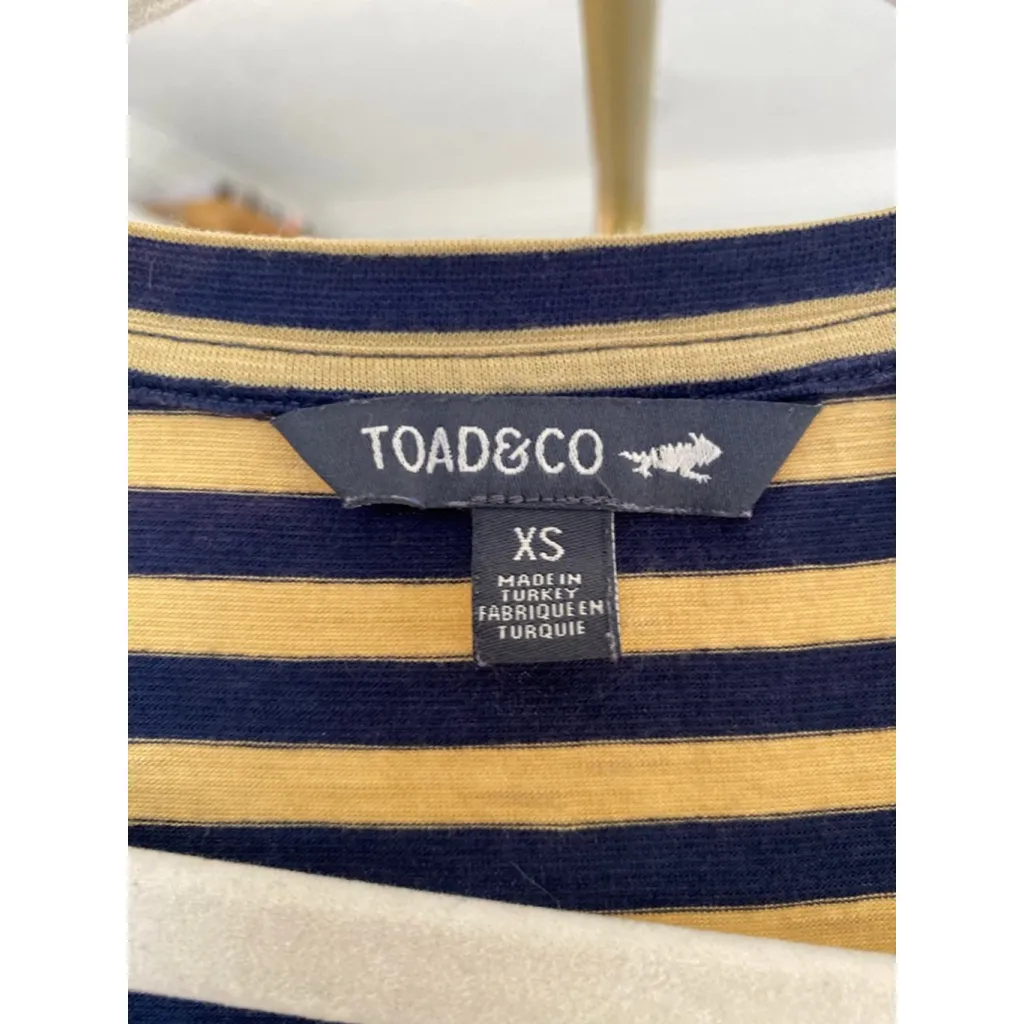 Toad And Co T Shirt Dress Navy Yellow Striped Classic Parisian Quiet Luxury Chic Size XS - Image 4