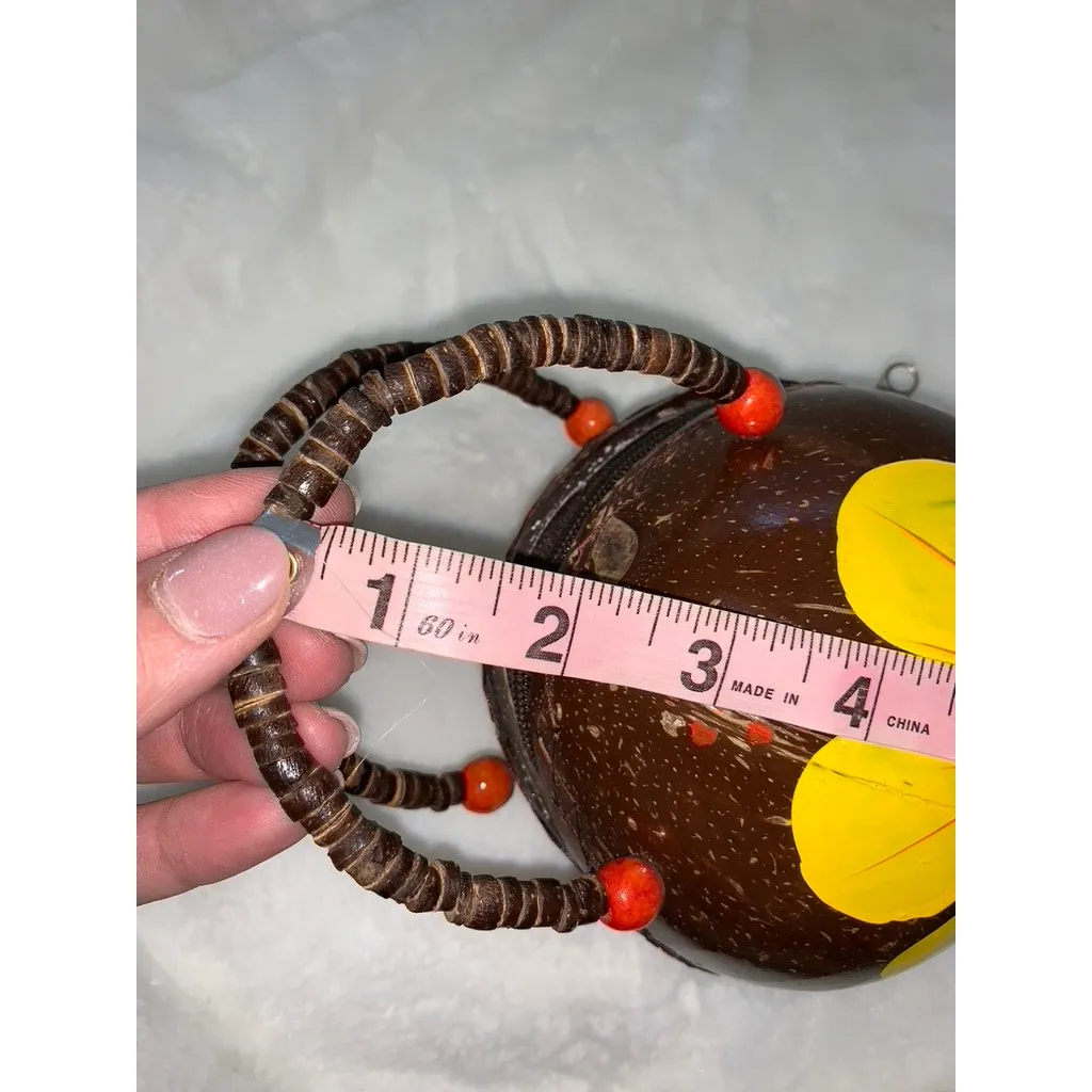 Handcrafted Coconut Shell‎ Floral Shoulder Bag Yellow Pink Small Tropical - Image 5