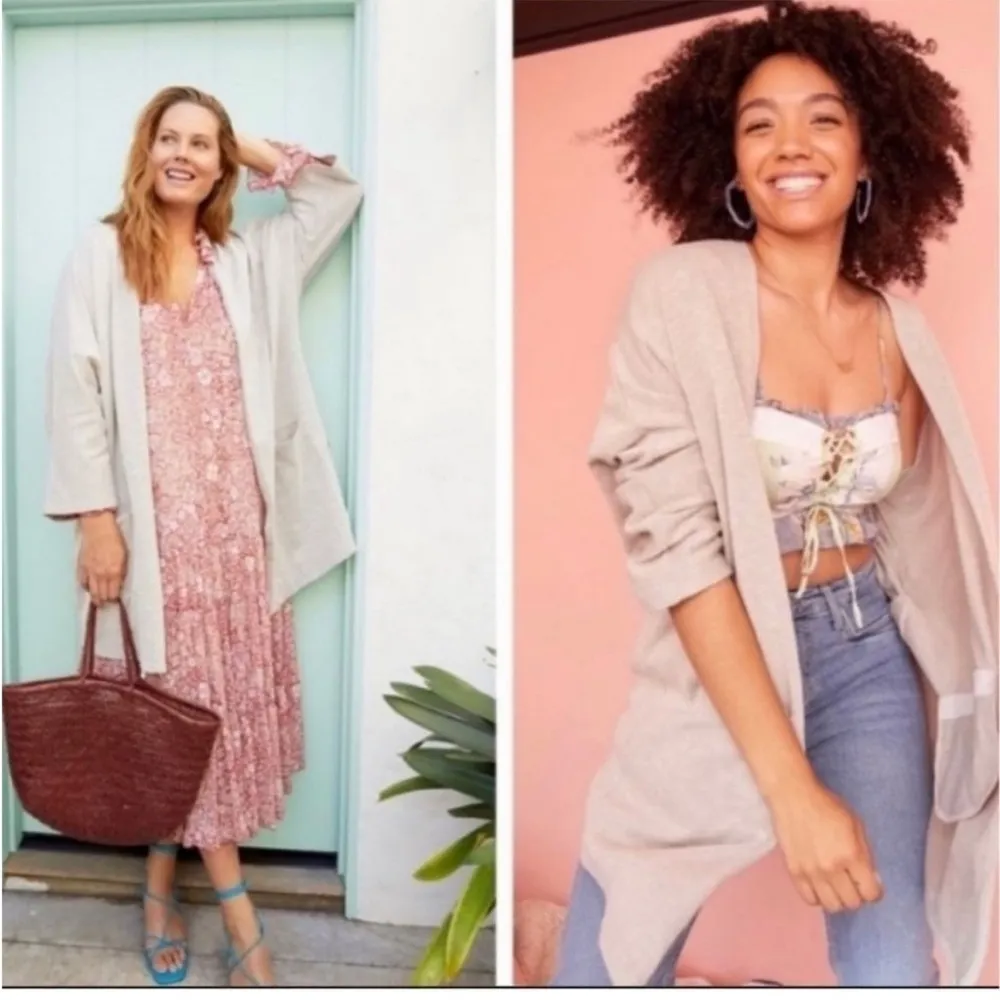 DONNI Cardigan Ribbed Sweater Coat Beige Grey One Size Fits All Gray Size undefined - Image 2