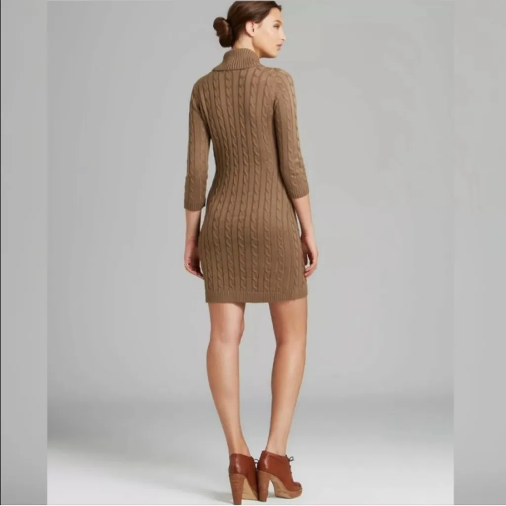 Calvin Klein Cable Knit Sweater Dress with Belt Tan Size M - Image 2