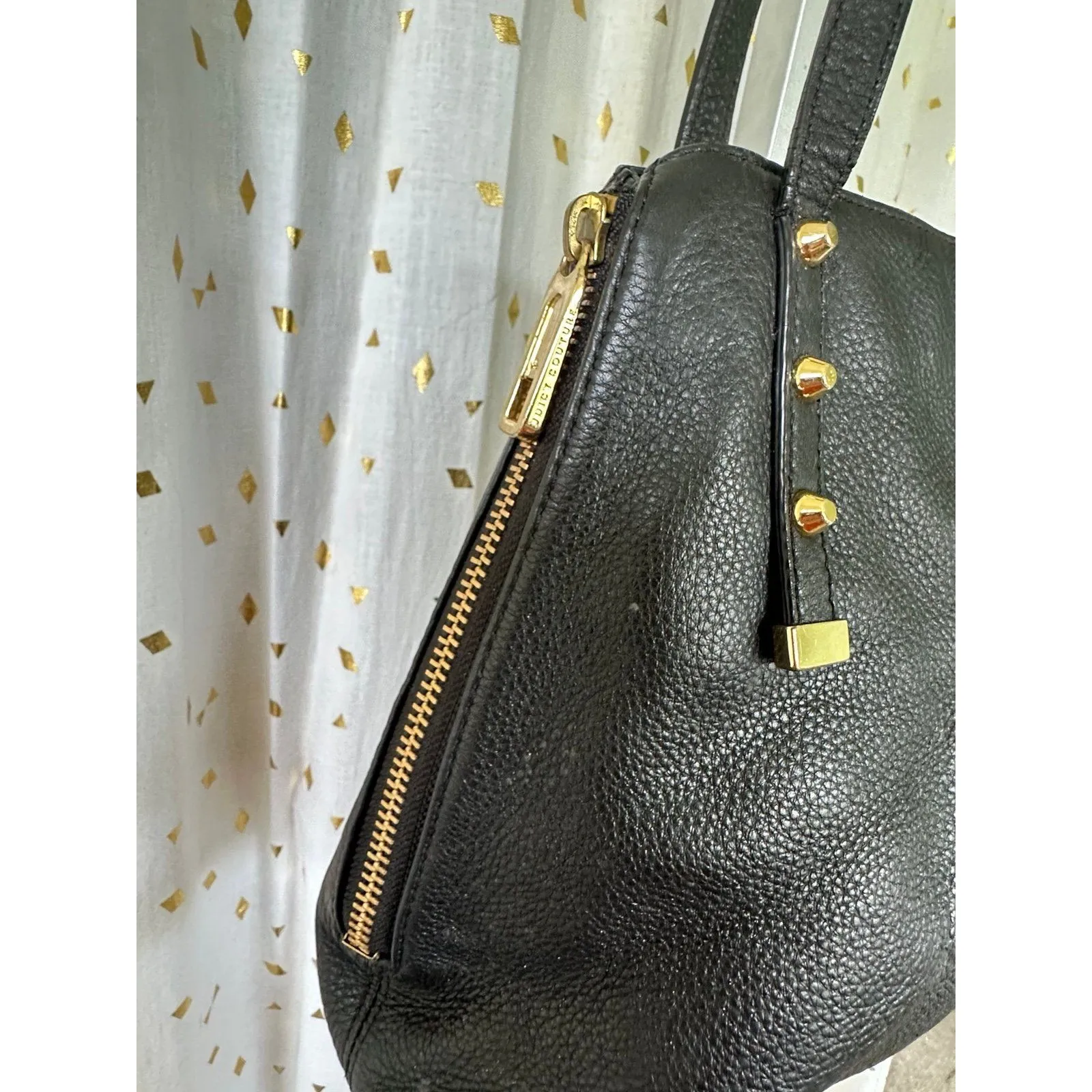 Juicy Couture Black Cow Hide Leather Orange Grove Winged Convertible Tote - Image 5