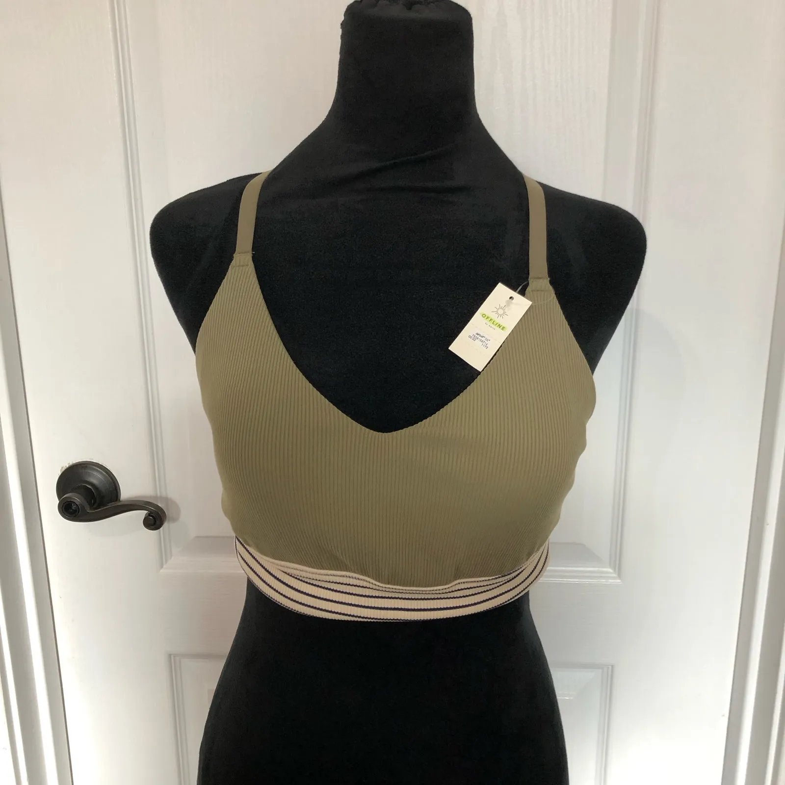 New Aerie Offline Intimates Crossback Green Sports Bra Size‎ Large Supportive - Image 2