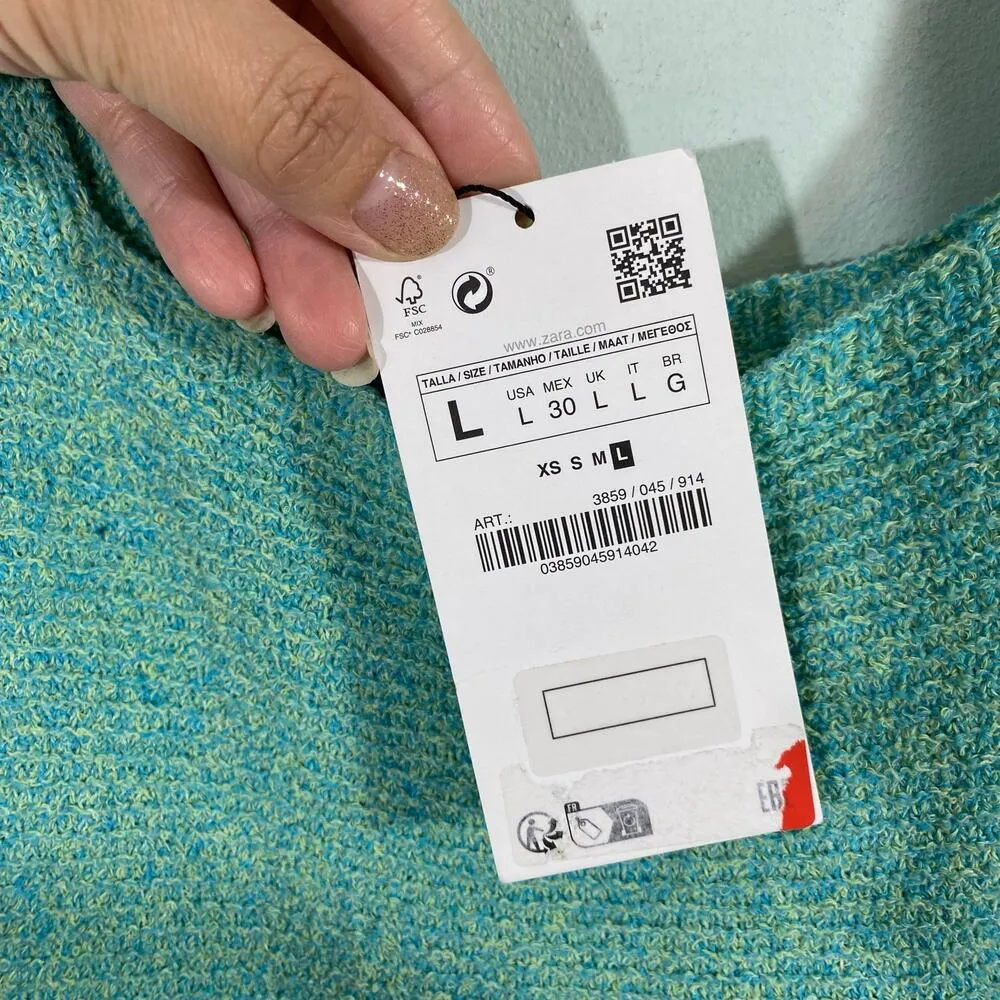 Zara Women Bright Teal Square Neck Sleeveless Knit Dress Size L NWT #3859/045 - Image 6