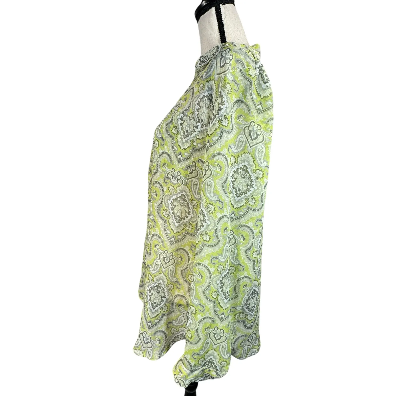 Liz Claiborne X-Large Tunic Top Geometric Semi-Sheer Long Sleeve V-Neck Collared - Image 6