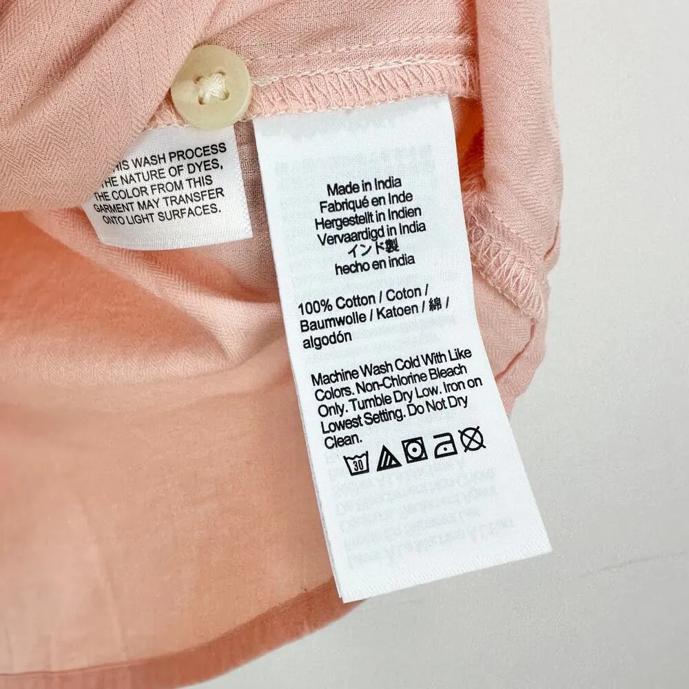 J.Crew Herringbone Twill Button Up Shirt Classic Cotton Peach Pink US 12 NWT - Image 9